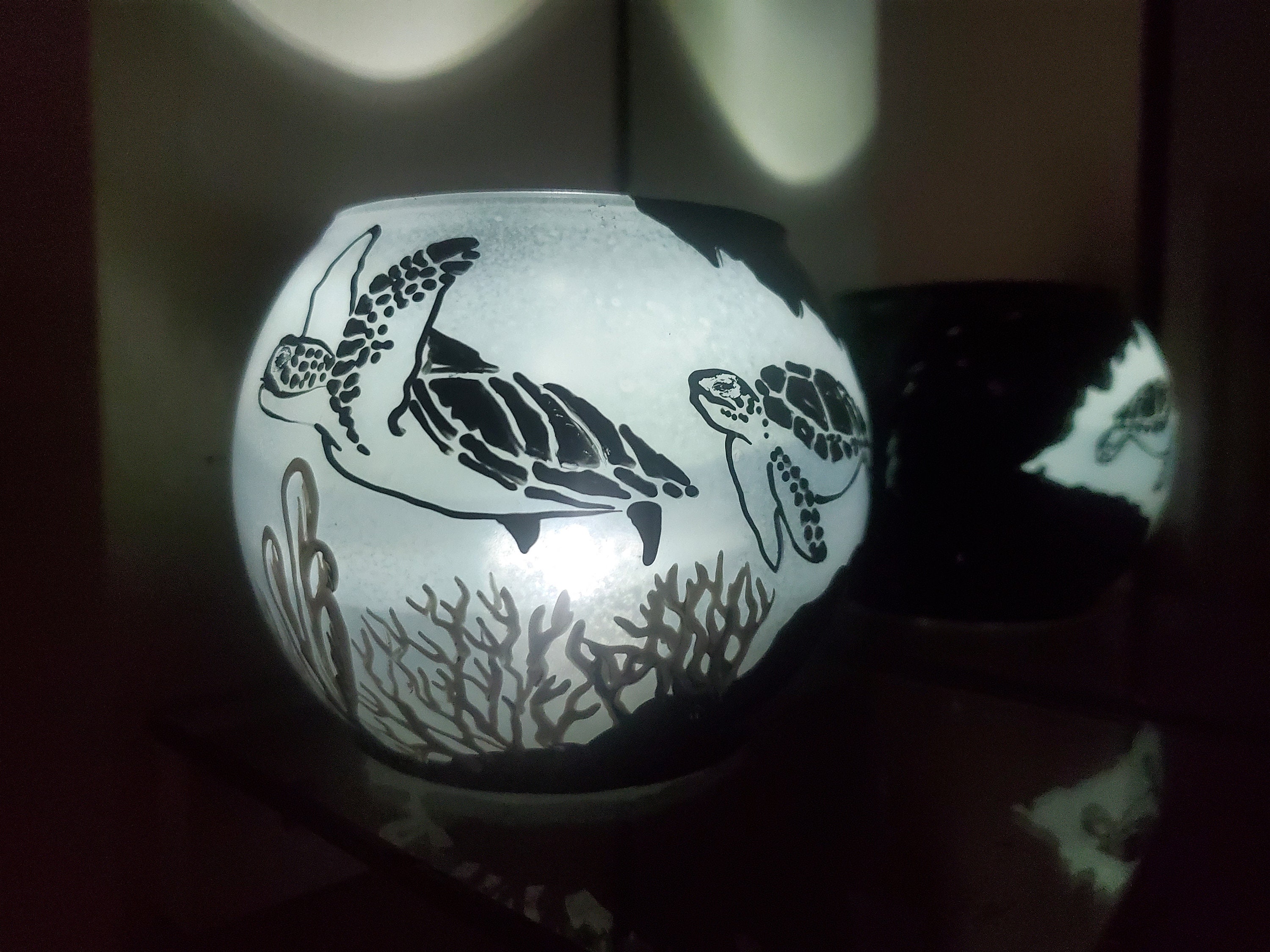 Hand Painted Sea Turtle Candle Holder: Unique Ocean Gift - Thumbnail 2
