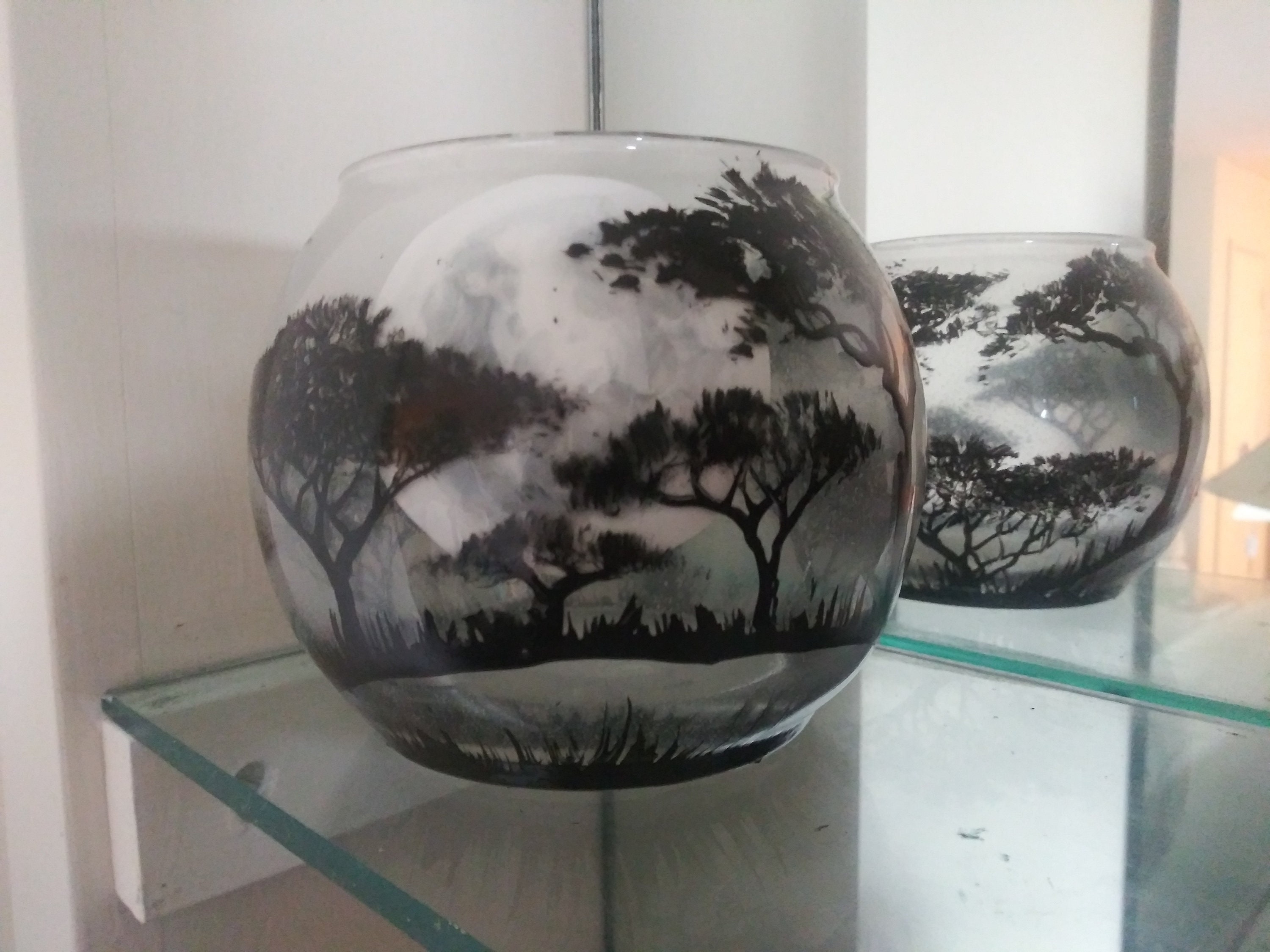 Savannah landscape trees and moon hand painted candle holder - Thumbnail 4
