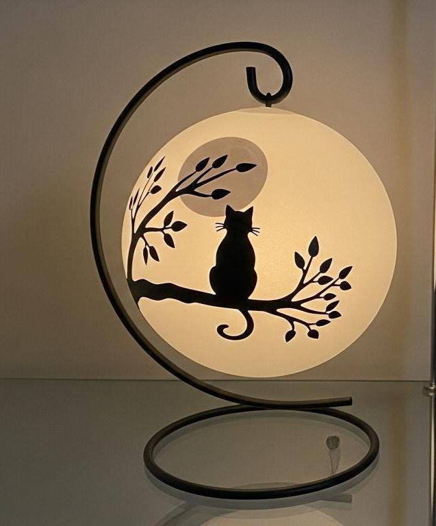 Hand Painted Cat Candle Holder: Tree Branch Silhouette Glass Ornament - Image 1
