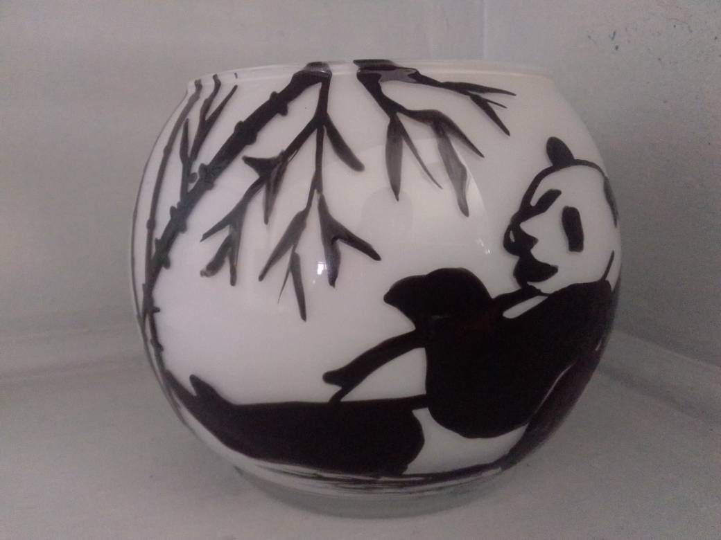 Panda bears hand painted candle holder - Thumbnail 3