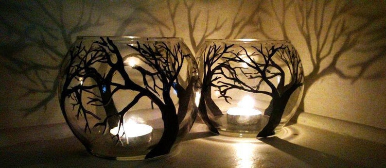 One Candle Holder, Glass vase in black color, size 9.8cm 3.875, Hand Painted, love gift dinner table. zdjęcie 1