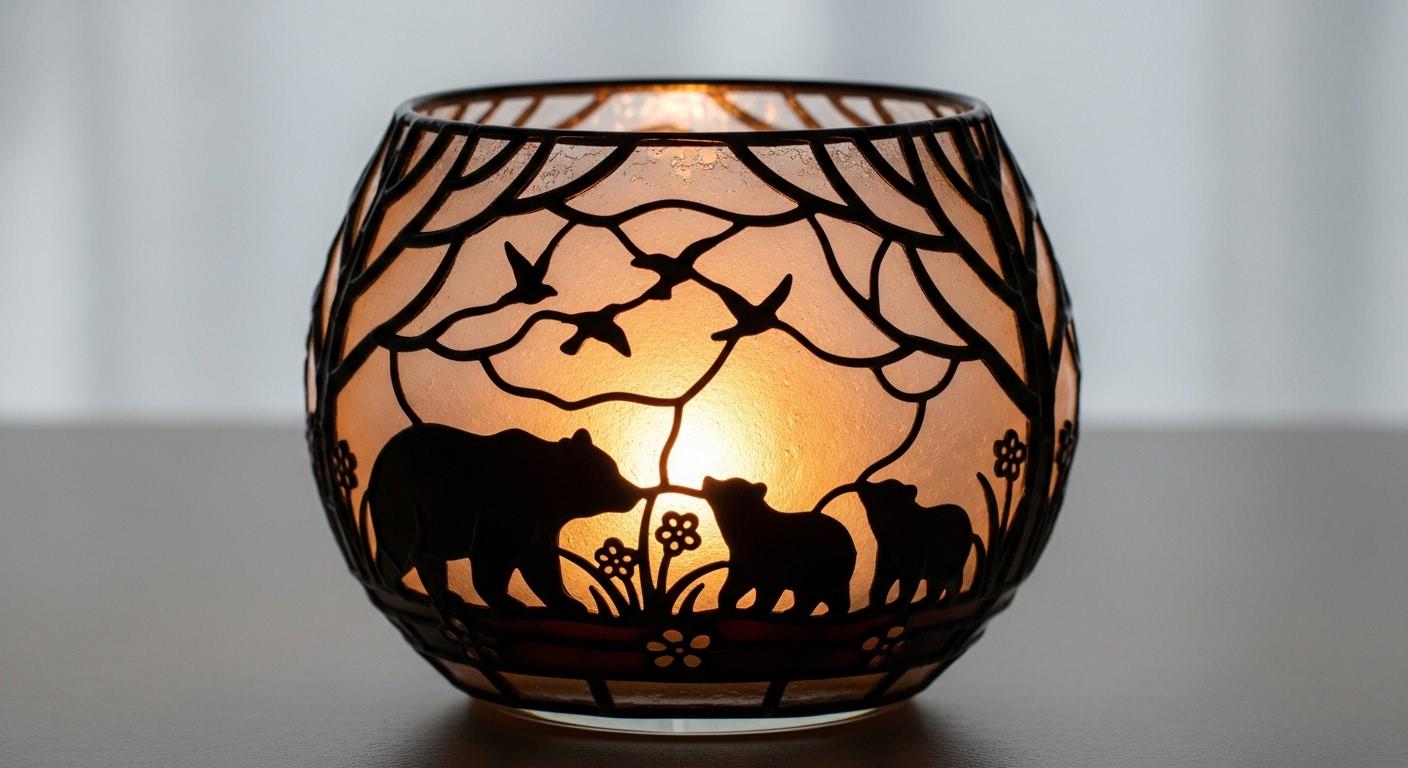 Hand Painted Bear Candle Holder: Stained Glass Design - Image 1