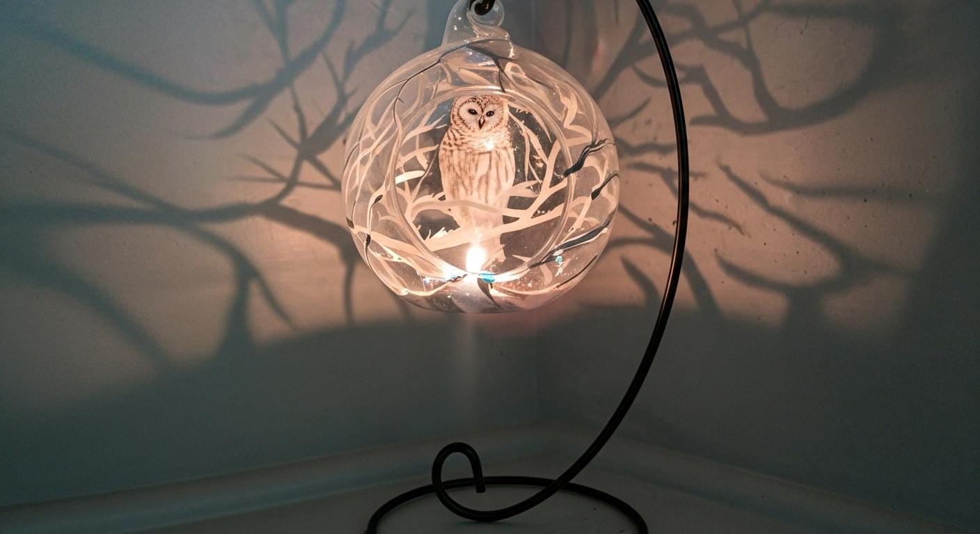 Snow owl snow flex and branch Hand painted candle holder