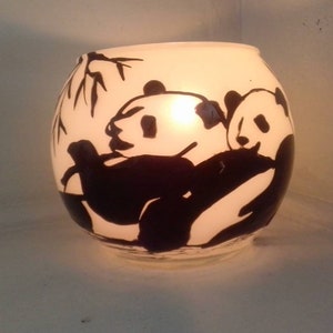 Panda bears hand painted candle holder