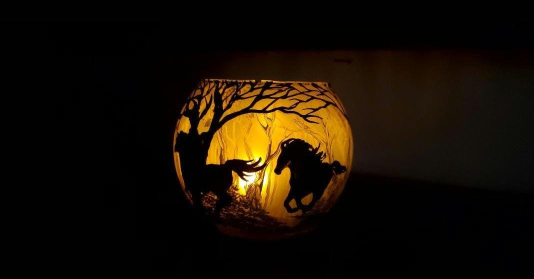 Running horses in forest hand painted candle holder sunset color - Thumbnail 3
