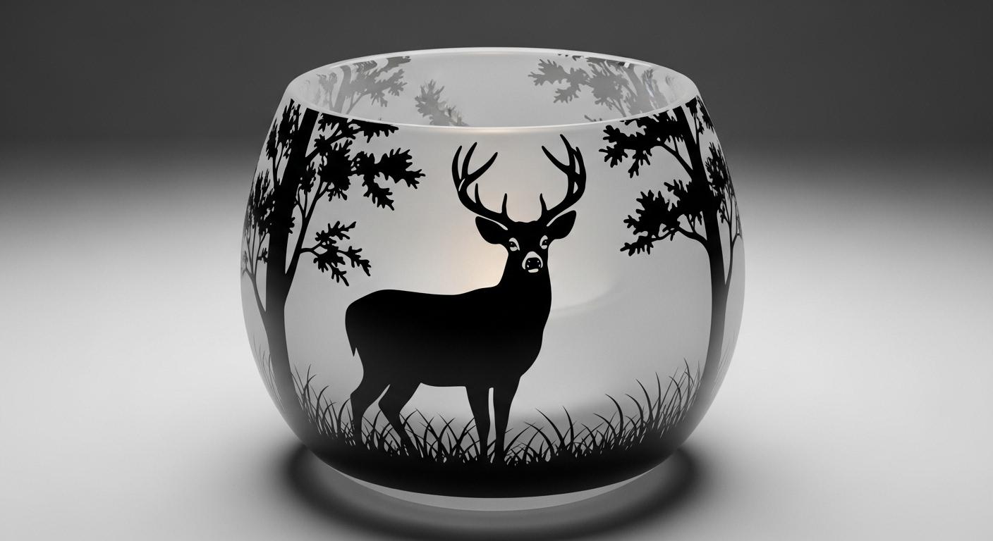 Hand‑Painted Glass Candle Holder “Deer in the Woods” – Rustic Nature Votive Bowl - Thumbnail 7