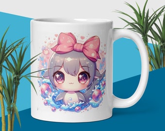 White glossy mug cute anime dolphin Moe style coffee mug gift