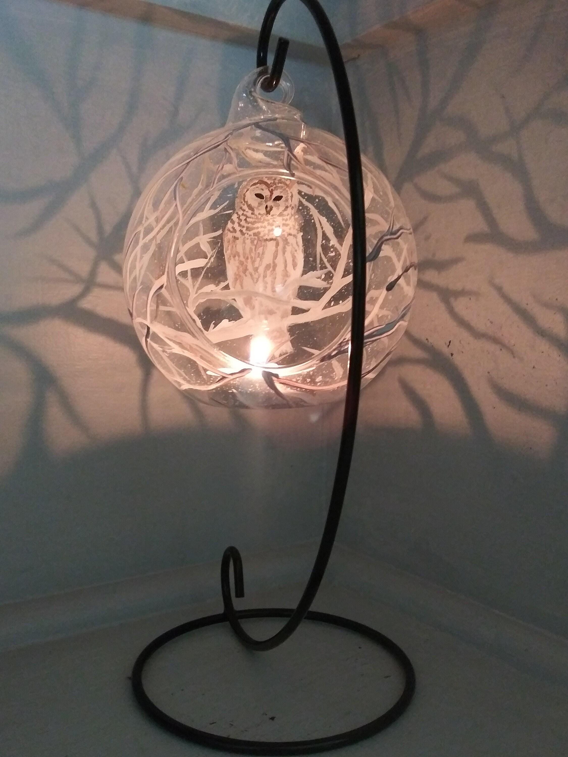 Snow owl snow flex and branch Hand painted candle holder - Thumbnail 6