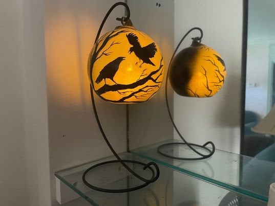 Crow Hand Painted Hanging Candle Holder Unique Halloween Decor Gothic Glass Tealight Nature Gift - Thumbnail 5