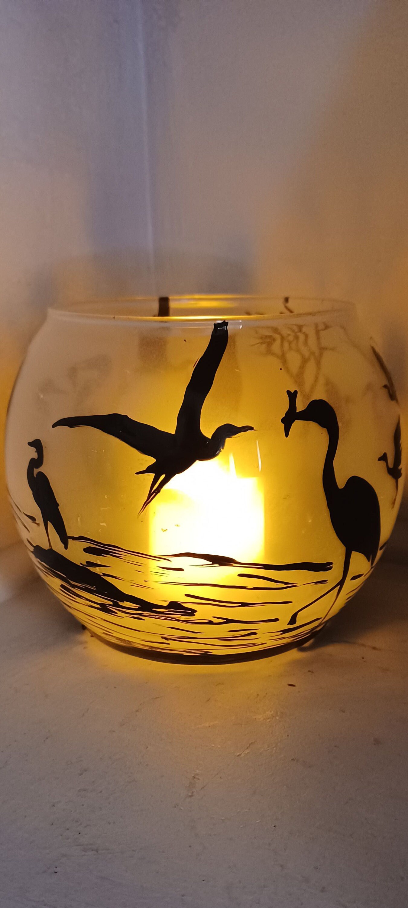 Hand Painted Bird Candle Holder: Egret Lake Scene - Thumbnail 5