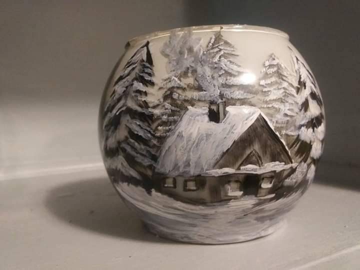 House on the forest winter hand painted candle holders - Thumbnail 3