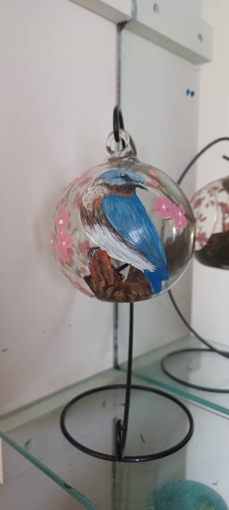 Blue bird cherry blossom and flowers hand painted hanging candle holder and - Thumbnail 2