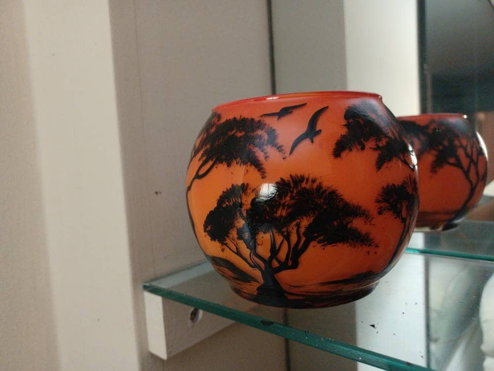 Hand painted elephant with trunk up candle holder in glass - Thumbnail 5