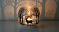 Hand Painted Deer Glass Candle Holder: Winter Forest Art