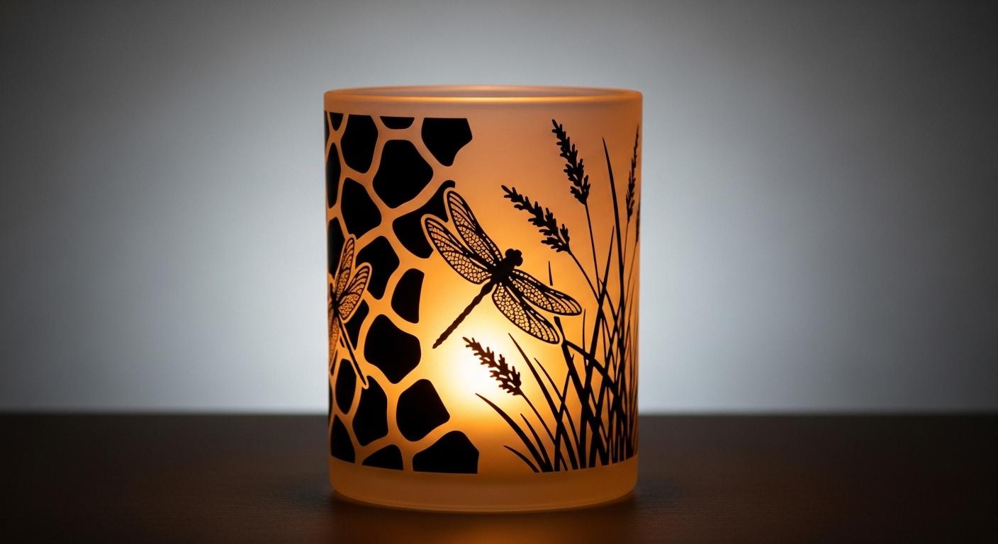 Hand painted Dragonfly Silhouette Candle Holder – Nature-Inspired Ambient Light Décor - Thumbnail 2