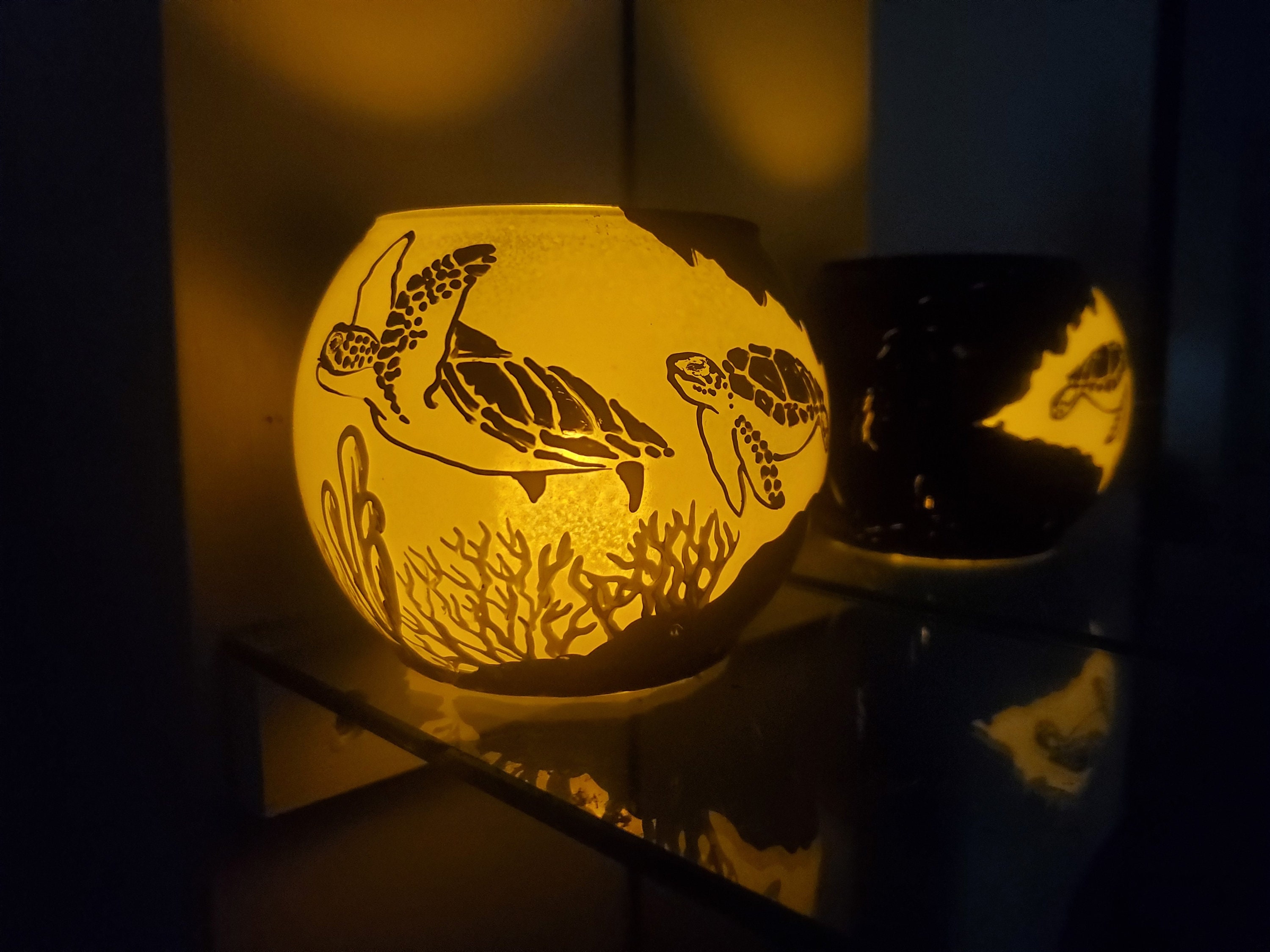 Hand Painted Sea Turtle Candle Holder: Unique Ocean Gift - Thumbnail 4