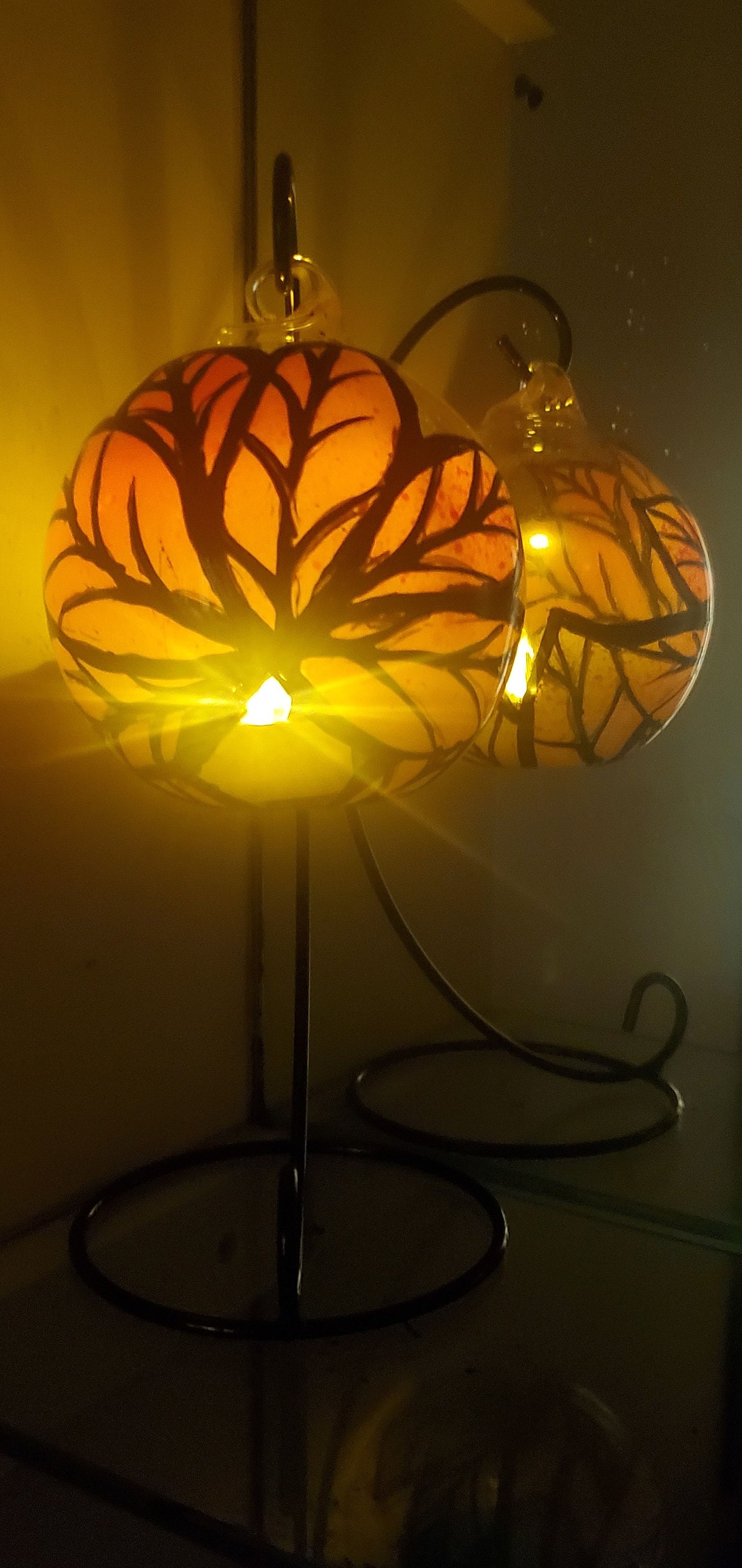 Orange leave fall hand painted candle holder - Thumbnail 6