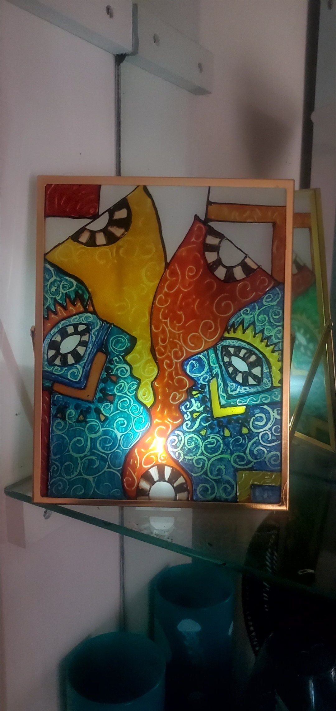 Hand Painted Lover Mask Stained Glass Art - 7x9" - Thumbnail 3