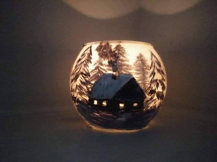 House on the forest winter hand painted candle holders - Thumbnail 2