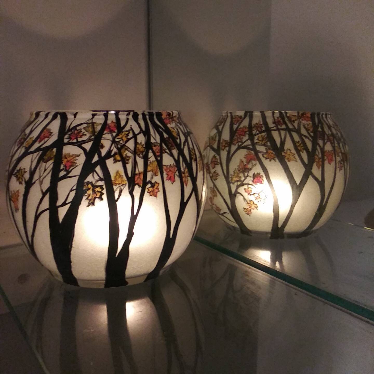 Hand Painted Cat Candle Holder: Autumn Leaves, Whimsical Gift - Thumbnail 6