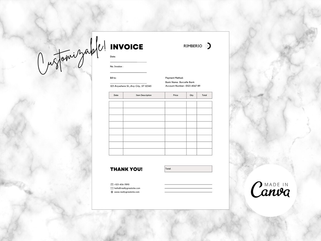 Invoice Template Business Invoice Custom Invoice Editable Invoice Canva