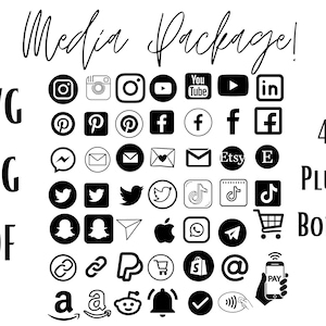 Media Transparent Icons SVG Bundle | 48 Icon Logos + Bonus Page | Facebook | Instagram | Pinterest | YouTube | Twitter | Social Media