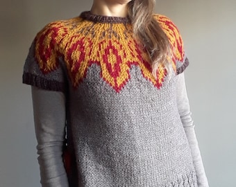 PDF Knitting Pattern - Horus - stranded Sweater pattern in english & italiano - icelandic style yoked pullover, strikke, tricot, sweater