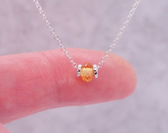 Citrine Tiny Necklace for layering, Sterling Silver Choker, Very Dainty and Minimalist