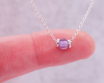 Tiny Amethyst 5mm Necklace Choker Sterling Silver, Very Dainty and Minimalist