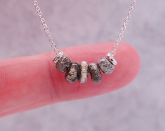 Glass Bead Necklace Earth Tones, Tiny Dainty, Perfect for Layering, with Sterling Silver Organic Beads