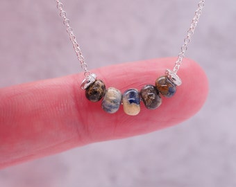 Tiny Glass Bead Necklace, Perfect for Layering, with Sterling Silver Organic Beads