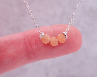 Minimalist 5mm Sunstone Necklace, Dainty Sterling Silver Necklace Perfect for layering