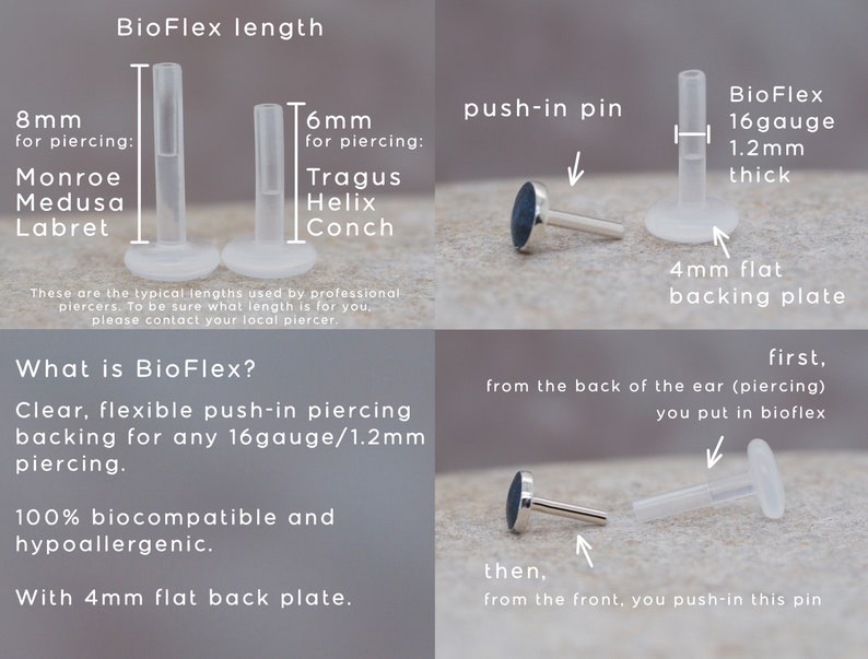 Dot Helix Earring 16g Tragus Stud 2 3 4mm Dot Gold Labret 16G BioFlex Gold Tragus Cartilage Lip Piercing image 8