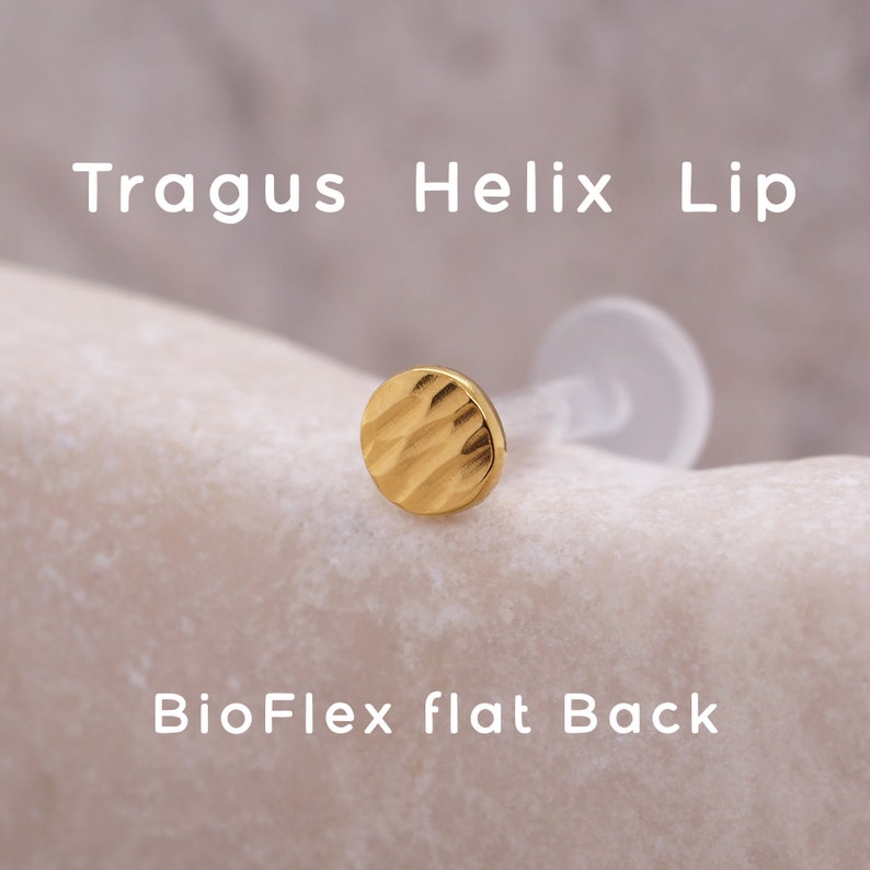 Dot Helix Earring 16g Tragus Stud 2 3 4mm Dot Gold Labret 16G BioFlex Gold Tragus Cartilage Lip Piercing image 1