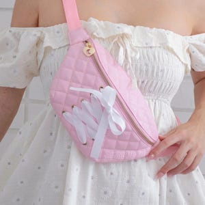 Pink Lillie Fanny Pack, Quilted Bag in Pastel Pink Featuring Lace up ...