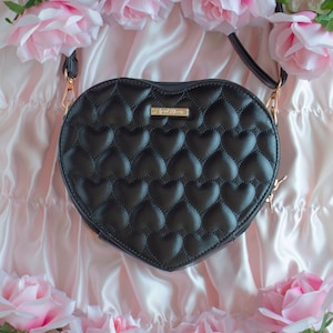 Mini Black Lola Ita Bag, pin display bag, purse, heart embroidery, kawaii, black heart bag, heart purse, ita bag, barbiecore, creepy cute