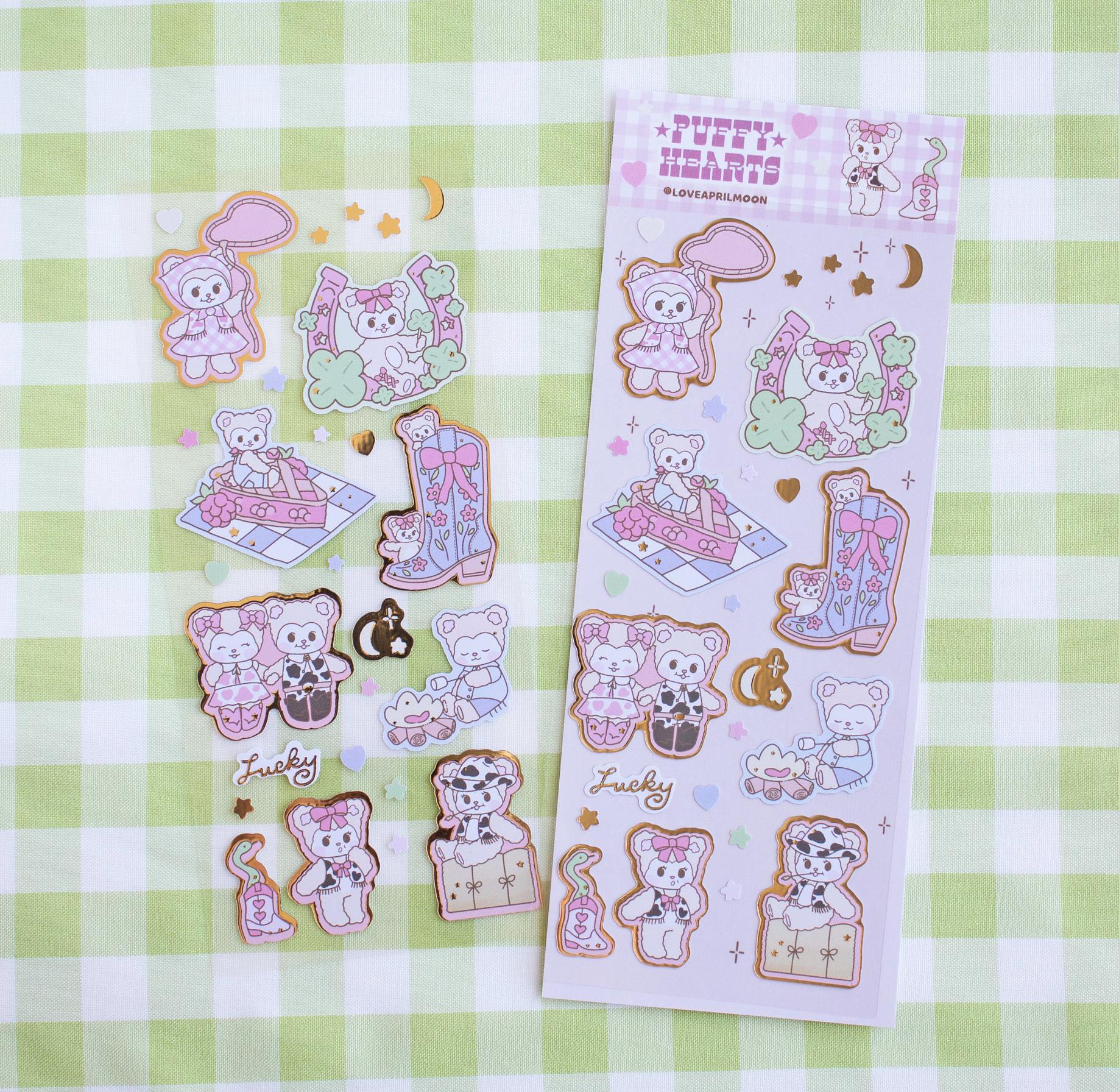 Rootin Tootin Sticker Sheet, Original Bear Characters, Wild West, Cowboys, Cowgirls, vintage style, kawaii animal, bear, journaling stickers
