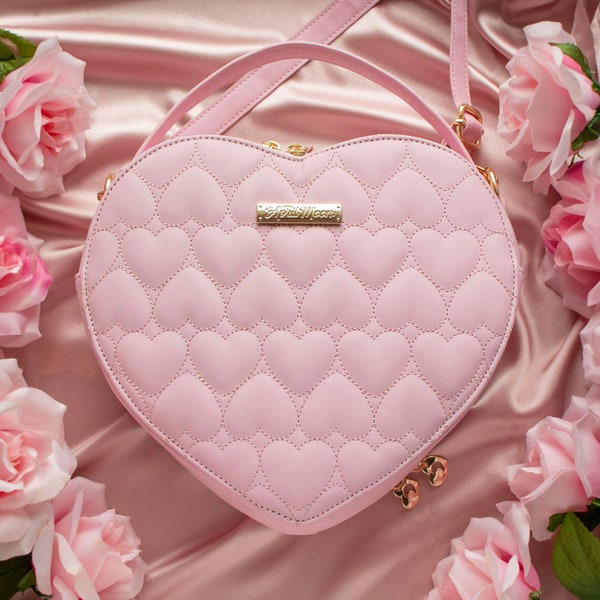 Pink Lola Ita Bag, Heart embroidery, lovecore, heart bag, pin display bag, kawaii, pastel pink, heart shape
