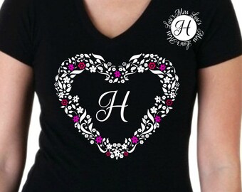 Heart flower Wreath Monogram SVG DFX Cut file cricut cameo Commercial use floral svg, monogram svg, wreath svg, flower svg, heart svg