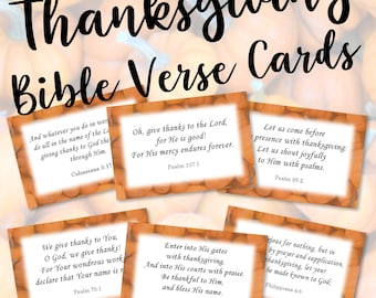Tarjetas cristianas de versículos bíblicos de Acción de Gracias, Tarjetas de Escritura agradecidas para mujeres, Imprimibles, Versículo de memoria de la Biblia, Regalo religioso, Jesús