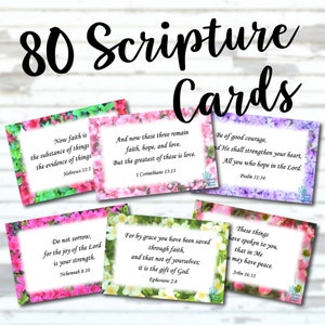 80 inspirerende bijbelverskaarten, afdrukbaar, schriftkaarten, bijbelgeheugenvers, mini-schriftkaarten, cadeau voor haar, religieus geschenk, Jezus