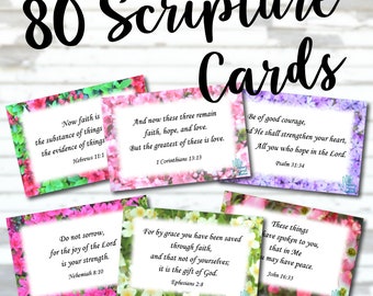 80 tarjetas inspiradoras de versículos bíblicos, imprimibles, tarjetas de las Escrituras, versículos de memoria de la Biblia, mini tarjetas de las Escrituras, regalo para ella, regalo religioso, Jesús
