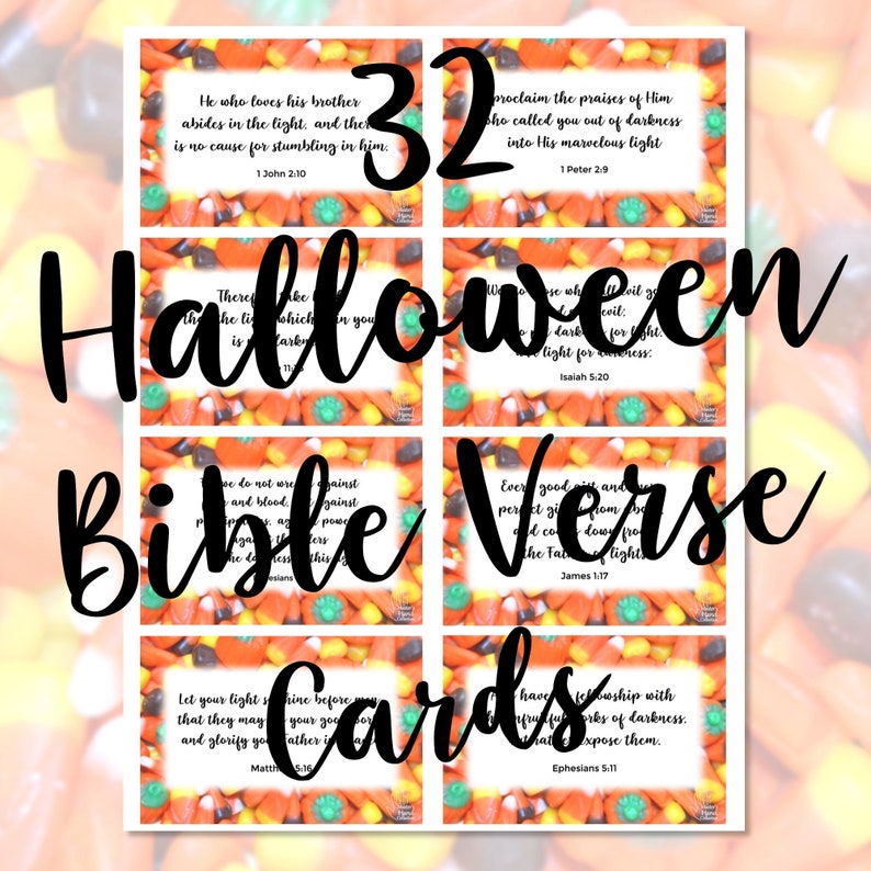 Christian Halloween Bible Verse Cards for Candy, Religious Halloween