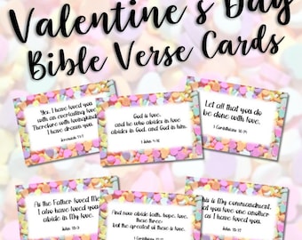 Tarjetas cristianas del versículo bíblico del día de San Valentín, tarjetas de San Valentín de las Escrituras religiosas para niños y adultos, San Valentín bíblico imprimible