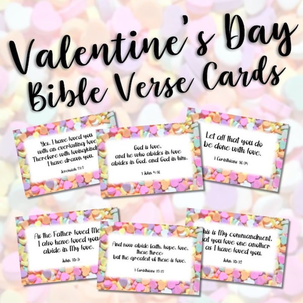 Christian Valentine's Day Bible Verse Cards, Religious Scripture Valentine Cards for Kids and Adults, Printable Bible Valentines