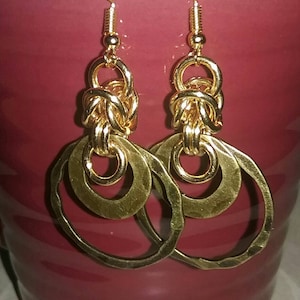 Half Byzantine Dangle Earrings - Hammered Gold Rings