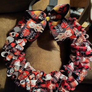 Freddy & Horror Movie Ribbon Wreath - Halloween Decor (13 inch)