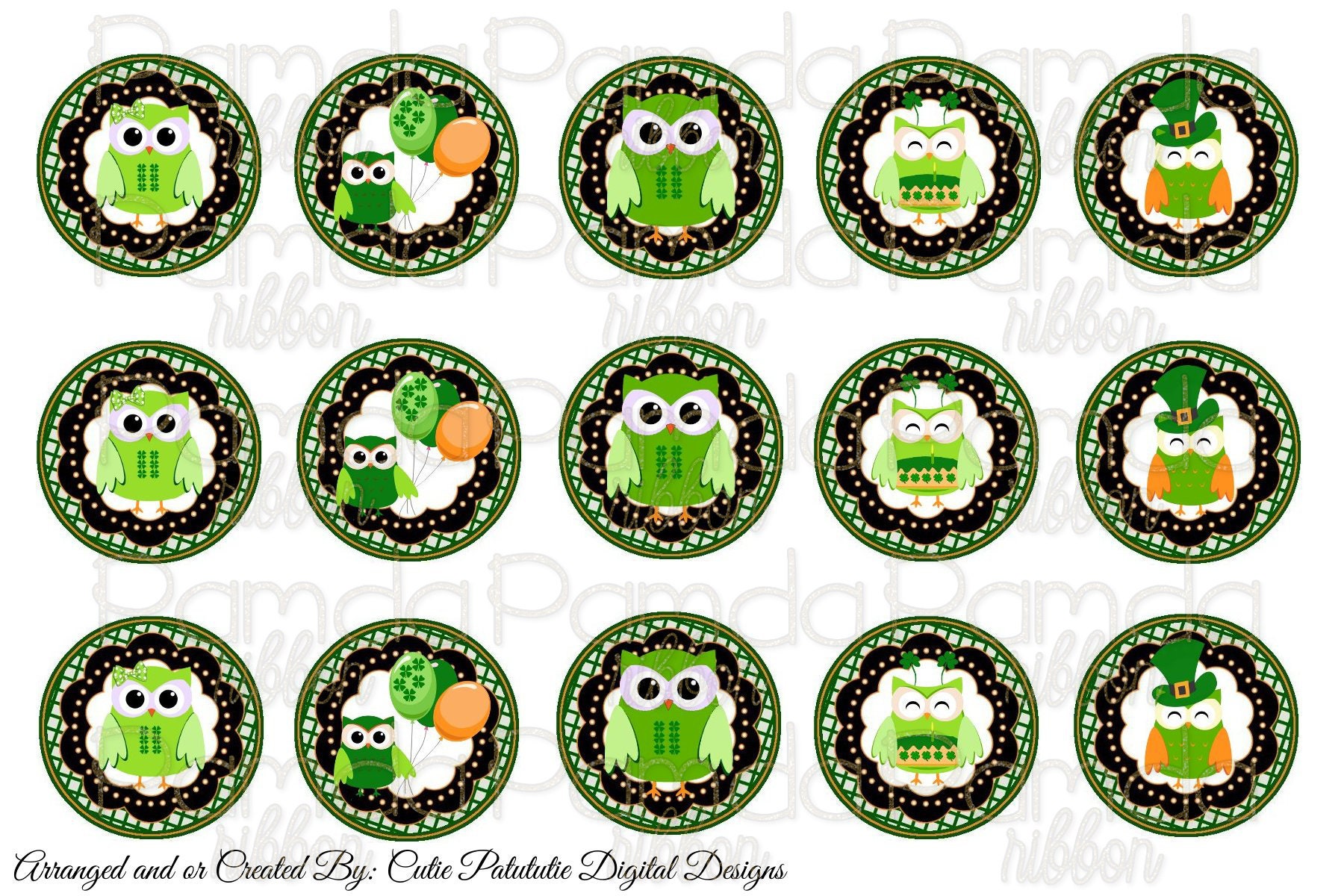 St Patrick's Day Owl Images, Bottle Cap Printable (Digital Download)