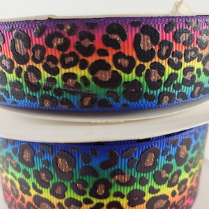Leopard Rainbow ribbon / 3 inch / hair bows/ usdr/cheetah