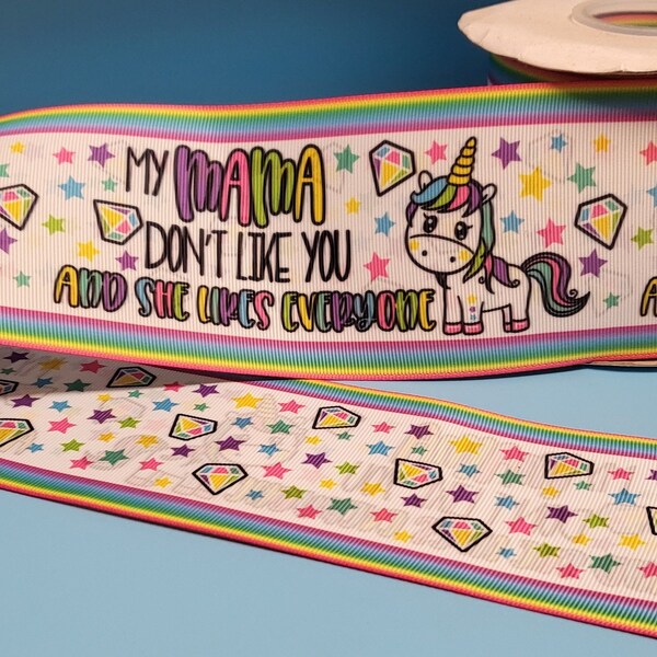 Unicorn ribbon / 3 inch / hair bows/ usdr rainbow/ diamonds